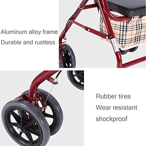 Roller Walker médico Plegable, Andador con Ruedas con Asiento, Sistema de Frenos Dobles de 4 Ruedas con Movilidad para Caminar, Usado para Personas Mayores,Red