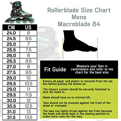 Rollerblade Rollerblade Macroblade 84 - Patines en línea para Hombre (84 mm, 84 A, con rodamientos SG7), Color Negro y Verde Rollerblade Rollerblade Macroblade 84 - Patines en línea para Hombre (84 mm, 84 A, con rodamientos SG7), Color Negro y Verde