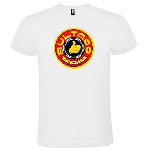 ROLY Camiseta Blanca con Logotipo de Bultaco Hombre 100% Algodón Tallas S M L XL XXL Mangas Cortas (XL)