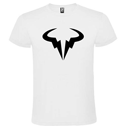ROLY Camiseta Blanca con Logotipo de Toro Rafa Nadal Hombre 100% Algodón Tallas S M L XL XXL Mangas Cortas (XL)
