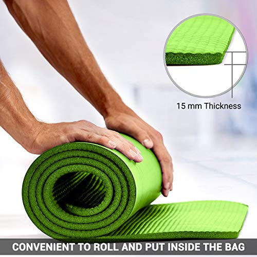 ROMIX Esterilla Yoga Antideslizante, 15MM Alta Densidad Gruesa y Suave Ecológica Almohadilla de Espuma de Memoria, Liviana Yoga Mat para Pilates Ejercicio Gimnasio Fitness Meditación Viaje (Verde) ROMIX Esterilla Yoga Antideslizante, 15MM Alta Densidad Gruesa y Suave Ecológica Almohadilla de Espuma de Memoria, Liviana Yoga Mat para Pilates Ejercicio Gimnasio Fitness Meditación Viaje (Verde)