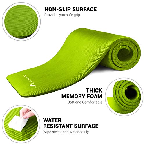 ROMIX Esterilla Yoga Antideslizante, 15MM Alta Densidad Gruesa y Suave Ecológica Almohadilla de Espuma de Memoria, Liviana Yoga Mat para Pilates Ejercicio Gimnasio Fitness Meditación Viaje (Verde)