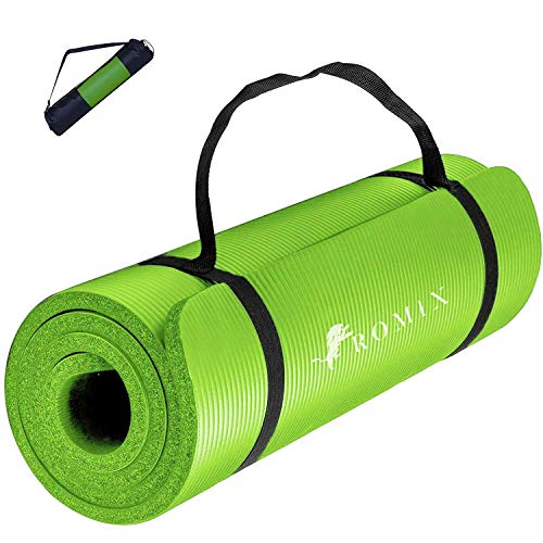 ROMIX Esterilla Yoga Antideslizante, 15MM Alta Densidad Gruesa y Suave Ecológica Almohadilla de Espuma de Memoria, Liviana Yoga Mat para Pilates Ejercicio Gimnasio Fitness Meditación Viaje (Verde)