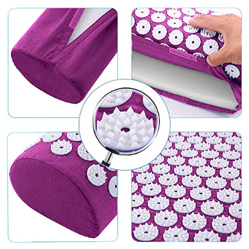 ROMIX Set de Esterilla Acupresion, Kit de Masaje con Esterilla Yoga, Almohada Acupuntura y Bolsa Transporte para Alivio del Dolor Espalda y Cuello, Reducción de Estrés, Relajación Muscular - Púrpura ROMIX Set de Esterilla Acupresion, Kit de Masaje con Esterilla Yoga, Almohada Acupuntura y Bolsa Transporte para Alivio del Dolor Espalda y Cuello, Reducción de Estrés, Relajación Muscular - Púrpura