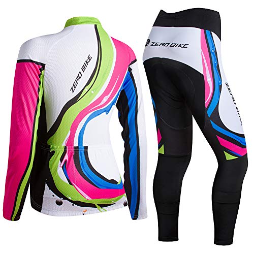 Ropa Ciclismo para Mujere, Ciclismo Maillot MTB de Manga Larga y Culotte Pantalones Acolchado 3D