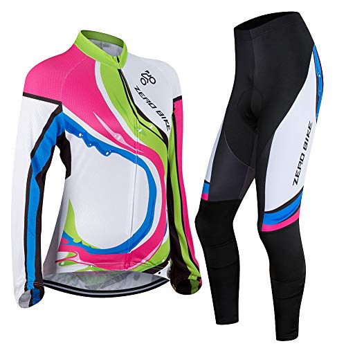 Ropa Ciclismo para Mujere, Ciclismo Maillot MTB de Manga Larga y Culotte Pantalones Acolchado 3D