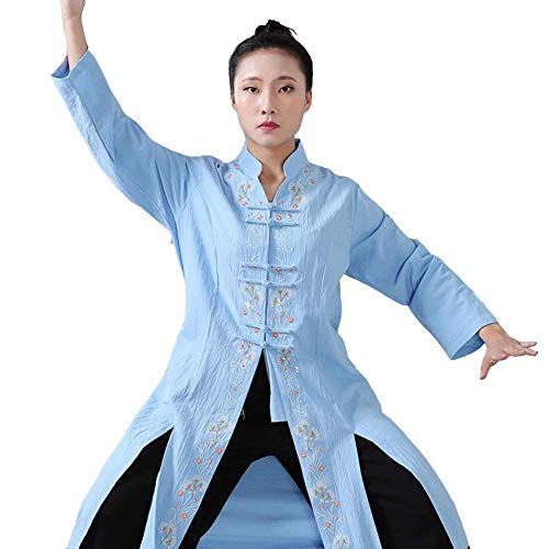 Ropa De Taijiquan Práctica Mujeres Tai Chi Ropa Tai Chi Ejercicio Taekwondo Tai Chi Traje Artes Marciales Floral Bordado Top Kung Fu Uniforme,Blue-Large