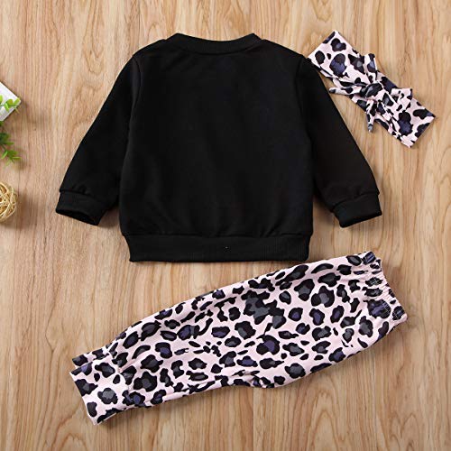 Ropa Deporte para Niña Rosa Estampado Leopardo Conjunto Deportivo Inverno Sudadera Mangas Larga y Pantalones Largos Leopardo para Otoño y Invierno Estilo Casual (Negro, 12-18 m)