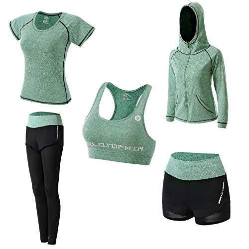 Ropa Deportiva Mujer,5 Piezas Conjuntos Deportivos para Mujer Yoga Fitness Deporte Chándales Ropa de Correr Conjunto de Gimnasio Ejercicio Carrera Entrenamiento Transpirable Cómodo