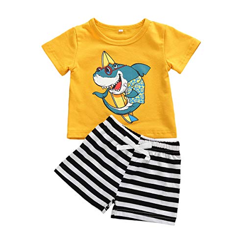 Ropa Verano de Niños Pequeños 2 Piezas Conjunto Top Camiseta + Pantalones Cortos para Bebé Recién Nacido Camisa Casual con Estampado Infantil (Tiburón, 70)