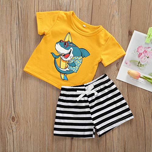 Ropa Verano de Niños Pequeños 2 Piezas Conjunto Top Camiseta + Pantalones Cortos para Bebé Recién Nacido Camisa Casual con Estampado Infantil (Tiburón, 70)