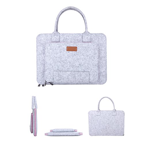 Ropch Funda para Ordenadores Portátiles 15 15,6 Pulgadas Fundas Blandas de Fieltro para Portátiles y Netbooks (Gris & Rosa)