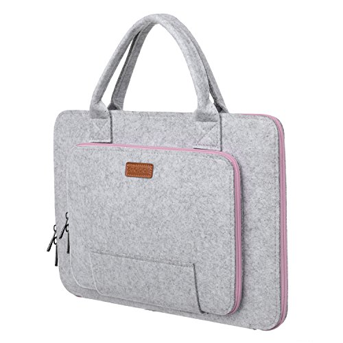 Ropch Funda para Ordenadores Portátiles 15 15,6 Pulgadas Fundas Blandas de Fieltro para Portátiles y Netbooks (Gris & Rosa)