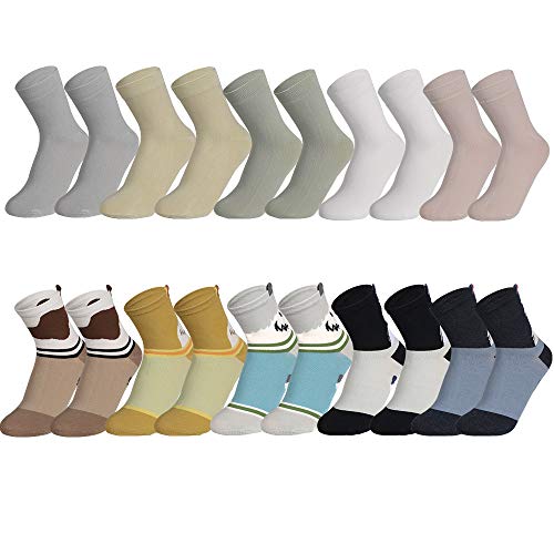 Rovtop 10 Pares Calcetines para Mujer y Hombre - Calcetines Termicos Mujer Invierno Divertidos Calcetines de Algodón, 5 Pares de Lindos Cachorros y 5 Pares de Macarons (Tubo Medio)