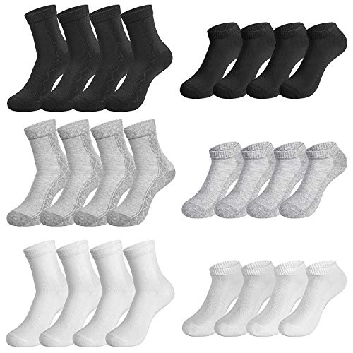 Rovtop 12 Pares de Calcetines para Hombre y Mujer - 6 Pares Calcetines Deportivos Medias Bajas y 6 Pares de Calcetines de Tubo Medio Transpirable (Blanco/Negro/Gris) Rovtop 12 Pares de Calcetines para Hombre y Mujer - 6 Pares Calcetines Deportivos Medias Bajas y 6 Pares de Calcetines de Tubo Medio Transpirable (Blanco/Negro/Gris)