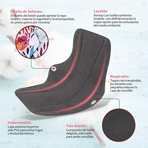 Rovtop 12 Pcs Juego de Reutilizables de Carbón de Bambú de Tía de Ciclo - 4 Tamaños Almohadilla Menstrual Reutilizable Compresa + 1 Bolsa de Transporte Mini (XL x 2,L x 4,M x 2,S x 4) Rovtop 12 Pcs Juego de Reutilizables de Carbón de Bambú de Tía de Ciclo - 4 Tamaños Almohadilla Menstrual Reutilizable Compresa + 1 Bolsa de Transporte Mini (XL x 2,L x 4,M x 2,S x 4)