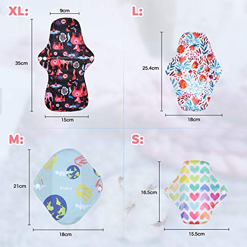 Rovtop 12 Pcs Juego de Reutilizables de Carbón de Bambú de Tía de Ciclo - 4 Tamaños Almohadilla Menstrual Reutilizable Compresa + 1 Bolsa de Transporte Mini (XL x 2,L x 4,M x 2,S x 4) Rovtop 12 Pcs Juego de Reutilizables de Carbón de Bambú de Tía de Ciclo - 4 Tamaños Almohadilla Menstrual Reutilizable Compresa + 1 Bolsa de Transporte Mini (XL x 2,L x 4,M x 2,S x 4)
