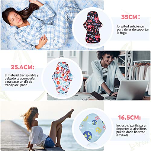 Rovtop 12 Pcs Juego de Reutilizables de Carbón de Bambú de Tía de Ciclo - 4 Tamaños Almohadilla Menstrual Reutilizable Compresa + 1 Bolsa de Transporte Mini (XL x 2,L x 4,M x 2,S x 4) Rovtop 12 Pcs Juego de Reutilizables de Carbón de Bambú de Tía de Ciclo - 4 Tamaños Almohadilla Menstrual Reutilizable Compresa + 1 Bolsa de Transporte Mini (XL x 2,L x 4,M x 2,S x 4)