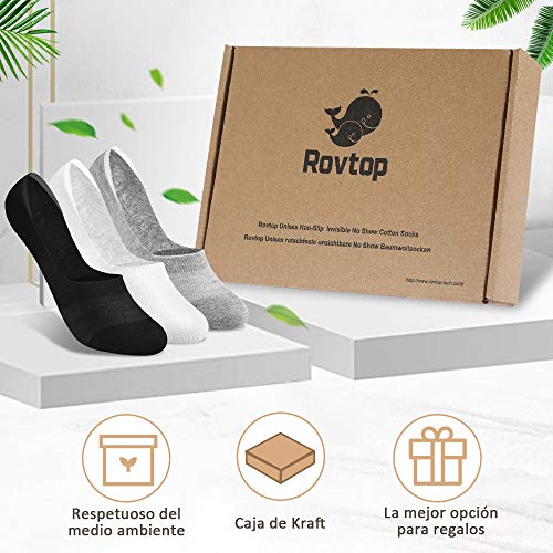 Rovtop Calcetines Cortos 12Pares Calcetines para Hombre - Calcetines Invisibles de Malla Transpirable con Antideslizante de Silicona Negro/Blanco/Gris Claro Talla Eur 39-46