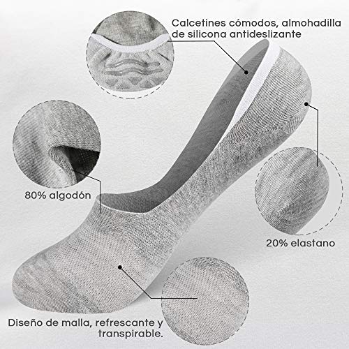 Rovtop Calcetines Cortos 12Pares Calcetines para Hombre - Calcetines Invisibles de Malla Transpirable con Antideslizante de Silicona Negro/Blanco/Gris Claro Talla Eur 39-46