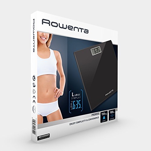 Rowenta BS1060 Premiss - Báscula Digital con Pantalla LCD, Compacta, Capacidad de 150 kg, Plataforma de Vidrio y Apagado Automático que Incluye Pilas, color Negro Rowenta BS1060 Premiss - Báscula Digital con Pantalla LCD, Compacta, Capacidad de 150 kg, Plataforma de Vidrio y Apagado Automático que Incluye Pilas, color Negro