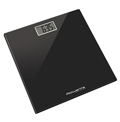 Rowenta BS1060 Premiss - Báscula Digital con Pantalla LCD, Compacta, Capacidad de 150 kg, Plataforma de Vidrio y Apagado Automático que Incluye Pilas, color Negro