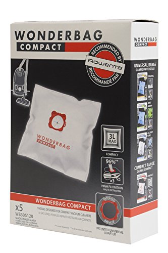 Rowenta Wonderbag Compact WB305120 - Pack de 5 bolsas para aspiradora, universal para aspiradores con una capacidad de 3 L, máx. filtración al 96 % de micropartículas Rowenta Wonderbag Compact WB305120 - Pack de 5 bolsas para aspiradora, universal para aspiradores con una capacidad de 3 L, máx. filtración al 96 % de micropartículas