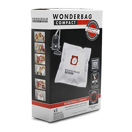 Rowenta Wonderbag Compact WB305120 - Pack de 5 bolsas para aspiradora, universal para aspiradores con una capacidad de 3 L, máx. filtración al 96 % de micropartículas