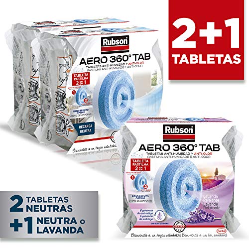 Rubson AERO 360º Tabletas de Recambios para Deshumidificador Recargable, Olor Neutro, 3 tabletas de 450 g
