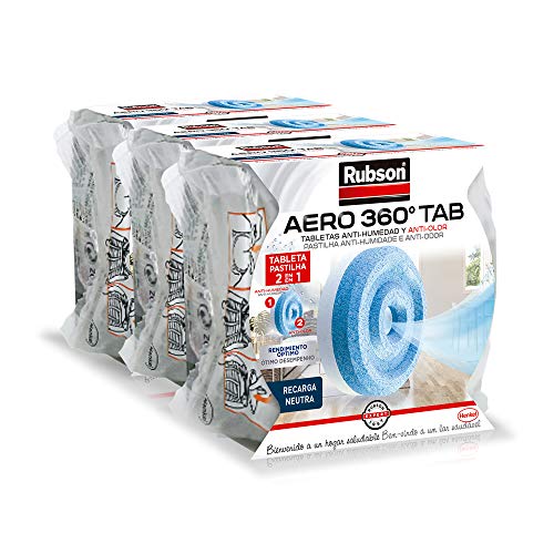 Rubson AERO 360º Tabletas de Recambios para Deshumidificador Recargable, Olor Neutro, 3 tabletas de 450 g Rubson AERO 360º Tabletas de Recambios para Deshumidificador Recargable, Olor Neutro, 3 tabletas de 450 g