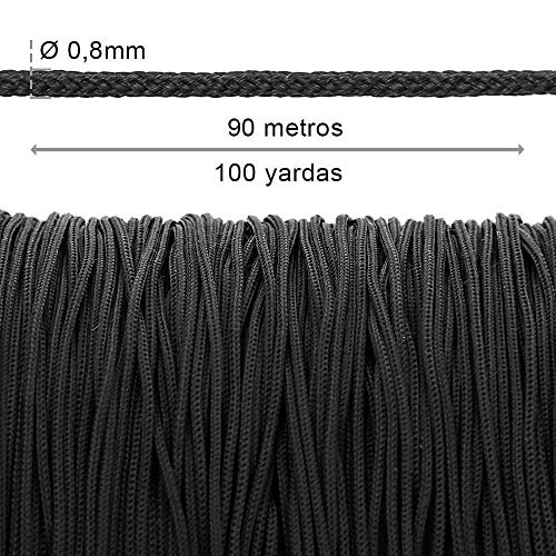 RUBY - Hilo de macrame 0.8mm, cuerda de nylon, cordón de nylon, cuerda trenzada, cuerda de macramé para pulsera, collares y bisuterías 100 yardas (Negro)