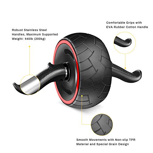 Rueda de Rodillo para Abdominales Cyiecw con Rodillera Ultra Ancha para Abdominales, Equipo de Entrenamiento Central, Rueda de Ejercicio, para Hombre y Mujer, Gimnasia en casa