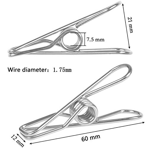 Ruesious 100 Piezas Pinzas de Ropa Acero Inoxidable, 6cm de Largo, no se rompe, no mohosa