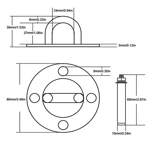 Ruesious 2X Anclaje, Anclaje para Pared, Ganchos de Techo, de Techo con Tornillos y Pared para Entrenamiento de Suspensión, Acero Inoxidable