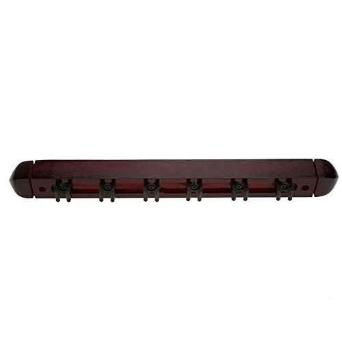 Ruiqas Estante de Palo de Billar montado en la Pared de 6 Cue Soporte de Palo de Estante de Billar de Madera con Clips para Bares/Clubes/Jugadores de Billar