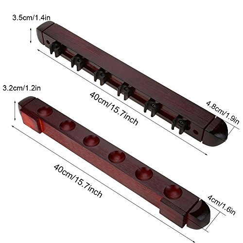 Ruiqas Estante de Palo de Billar montado en la Pared de 6 Cue Soporte de Palo de Estante de Billar de Madera con Clips para Bares/Clubes/Jugadores de Billar