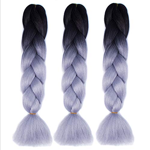 RuiSi 24 pulgadas 100g Kanekalon peluca trenzada grande sintética resistente al calor de alta calidad trenza grande gris plateado contiene 5 trenzas