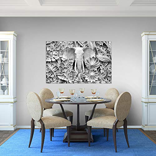 Runa Art Elefante África Cuadro Murales Sala XXL Negro Y Blanco Espejismo 120 x 80 cm 3 Piezas Decoración de Pared 015331c