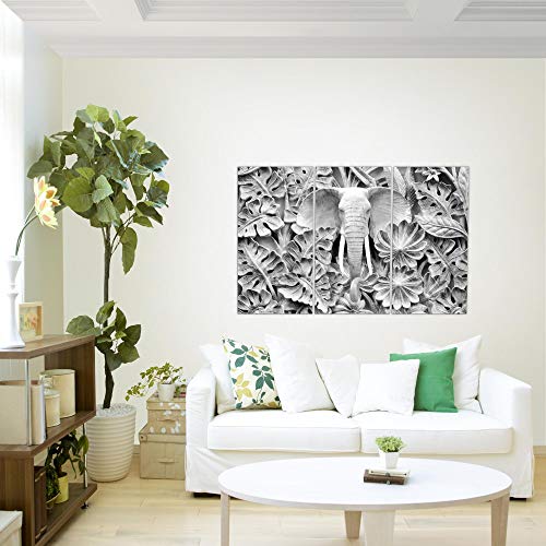 Runa Art Elefante África Cuadro Murales Sala XXL Negro Y Blanco Espejismo 120 x 80 cm 3 Piezas Decoración de Pared 015331c