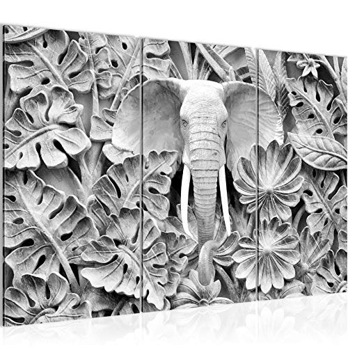 Runa Art Elefante África Cuadro Murales Sala XXL Negro Y Blanco Espejismo 120 x 80 cm 3 Piezas Decoración de Pared 015331c