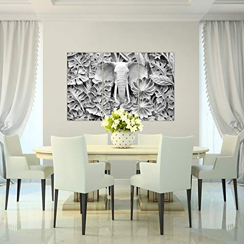 Runa Art Elefante África Cuadro Murales Sala XXL Negro Y Blanco Espejismo 120 x 80 cm 3 Piezas Decoración de Pared 015331c