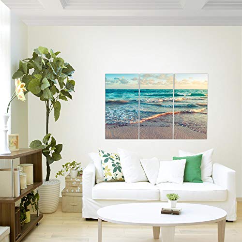 Runa Art Mar Playa Cuadro Murales Sala XXL Azul Beige Panorama 120 x 80 cm 3 Piezas Decoración de Pared 015531a