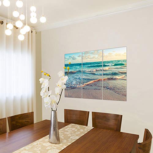 Runa Art Mar Playa Cuadro Murales Sala XXL Azul Beige Panorama 120 x 80 cm 3 Piezas Decoración de Pared 015531a