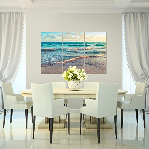 Runa Art Mar Playa Cuadro Murales Sala XXL Azul Beige Panorama 120 x 80 cm 3 Piezas Decoración de Pared 015531a