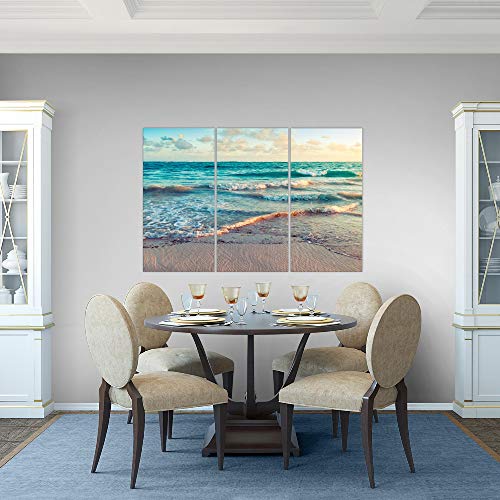 Runa Art Mar Playa Cuadro Murales Sala XXL Azul Beige Panorama 120 x 80 cm 3 Piezas Decoración de Pared 015531a