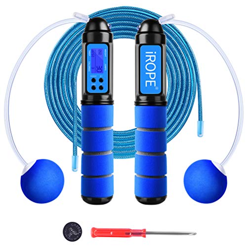 RUNACC Cuerda para Saltar Digital con Contador y Medidor de Calorías, Cuerda para Saltar Ajustable de 3 m, Modo de Cuerda Corta,para Entrenamiento, Fitness, Boxeo, Adelgazamiento (Azul)