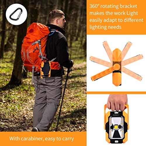 RUNACC LED Luz de trabajo Foco Led Bateria Recargable de Solar Portátil Luz de inundación, Luz Camping con rotación de 360 °, Mango Magnético para Camping Trabajo Pesca (Naranja)