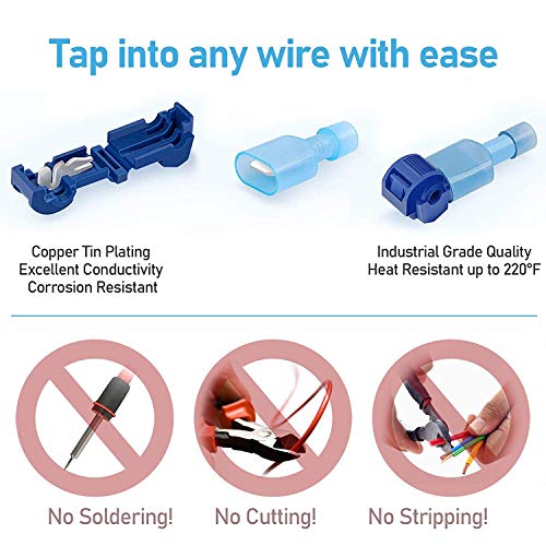 RUNCCI-YUN 120PcsT-Tap Cable Conector Kit, Conectores de empalme rápido de cables eléctricos,- Rojo x20 Pares, Azul x20 Pares, Amarillo x20 Pares