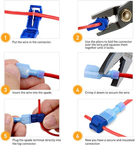 RUNCCI-YUN 120PcsT-Tap Cable Conector Kit, Conectores de empalme rápido de cables eléctricos,- Rojo x20 Pares, Azul x20 Pares, Amarillo x20 Pares