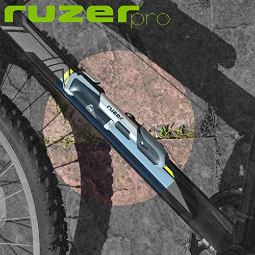 RUZER Mini Bomba telescópica para Bicicleta o Bomba de Bola de aleación de 17,8 cm de Calibre Presta Schrader (Adaptador de válvula Reversible) 140 PSI 9.7 Bar (Plata)